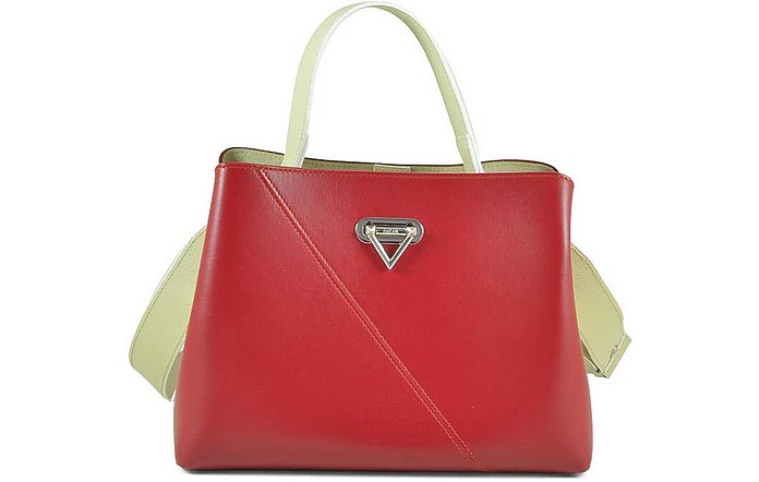 Red Top-Handle Satchel Bag w/Shoulder Bag - Salar