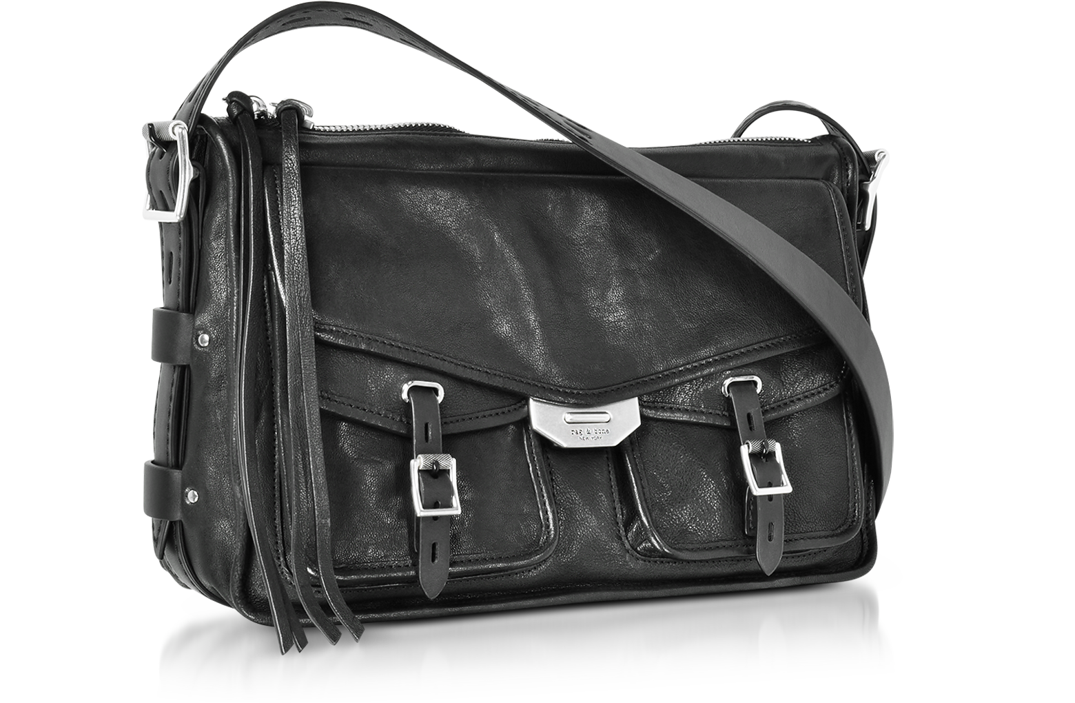Black Leather Field Messenger Bag