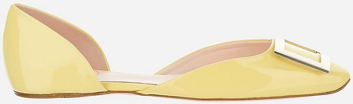 Pale Yellow Patent Leather Trompette Dorsay Ballerinas - Roger Vivier