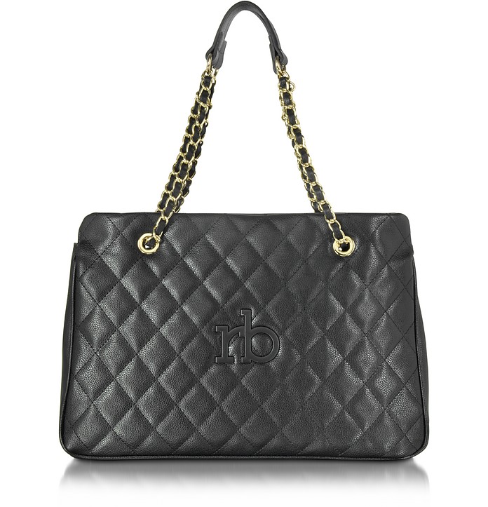 Roccobarocco RB Cassata Black Eco Leather Quilted Bag at FORZIERI