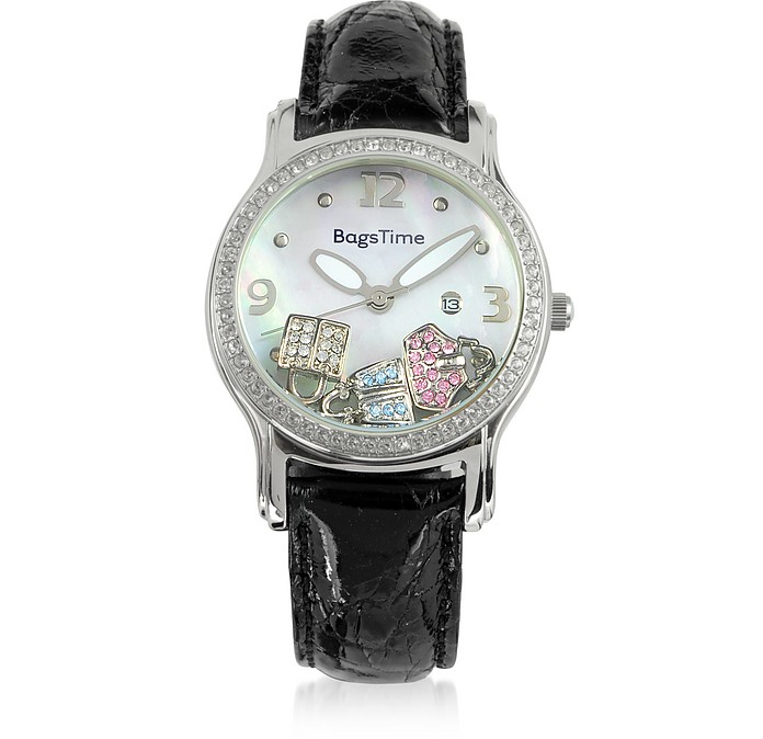 Floating Bag Charms Women's Watch w/Croco Embossed Leather Strap - Rosato