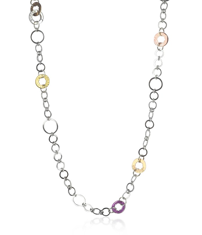 Gold Plated Sterling Silver Round Links Long Necklace - Rosato / U[g