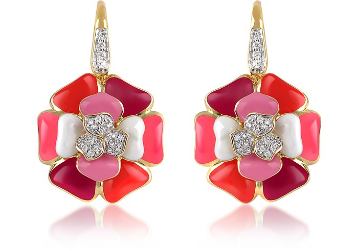 Tearose - Diamond and 18K Gold Pink Flower Earrings - Rosato