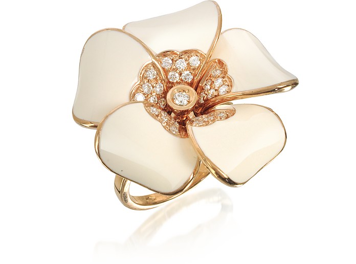 White  Diamond, White Enamel and Rose Gold Iris Ring - Rosato