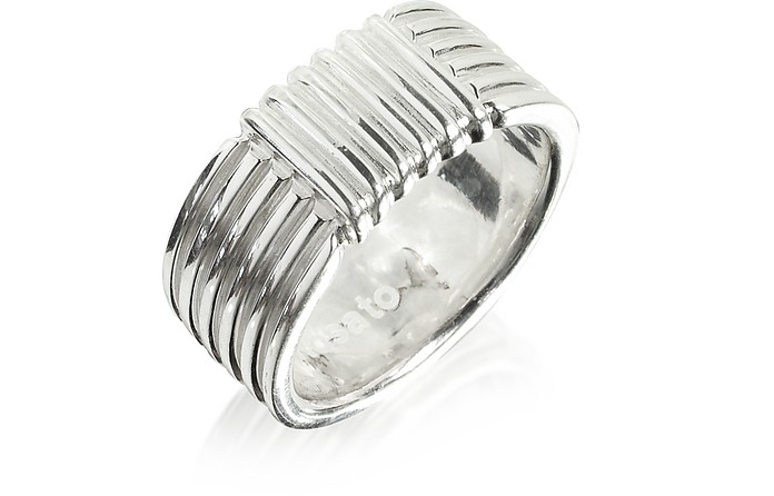 Sterling Silver Striped Band Ring - Rosato