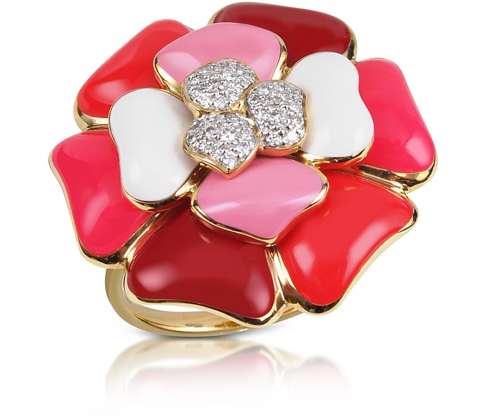 Rose - Diamond and 18K Gold Pink Flower Ring - Rosato