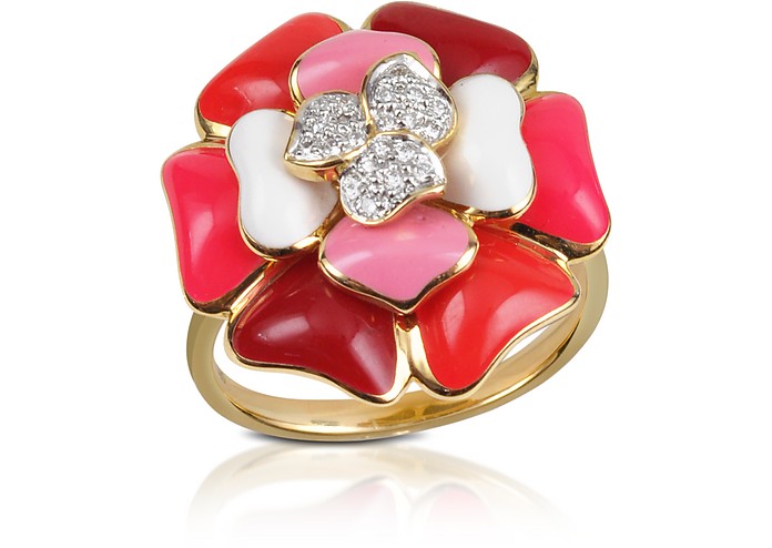 Tearose - Diamond and 18K Gold Pink Small Flower Ring - Rosato