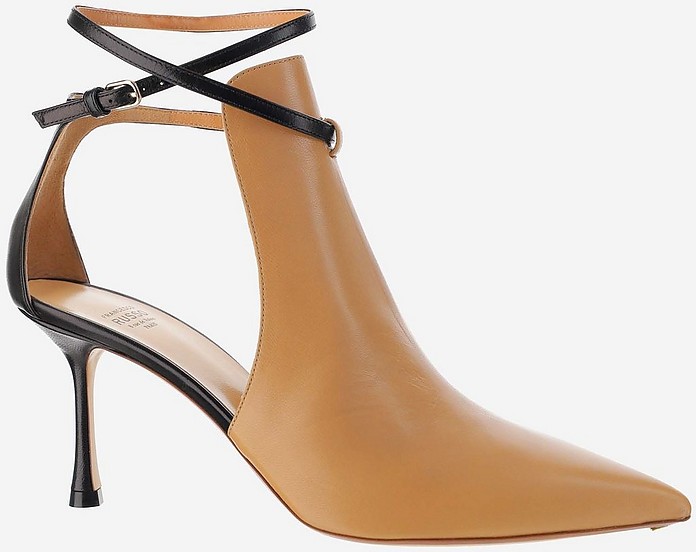 Light Brown and Black Leather 75MM High Heel Booties - Francesco Russo