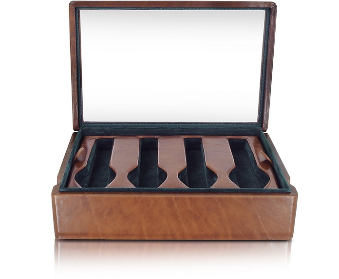 Brown Leather Eight-Watch Box - Forzieri