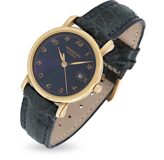 Armbanduhr aus 18k Gold mit krokogeprägtem Lederarmband - Raymond Weil