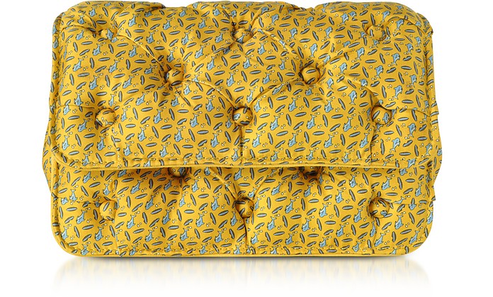 Sharks Printed Yellow Satin Silk Carmen Clutch w/ Golden Hand - Benedetta Bruzziches