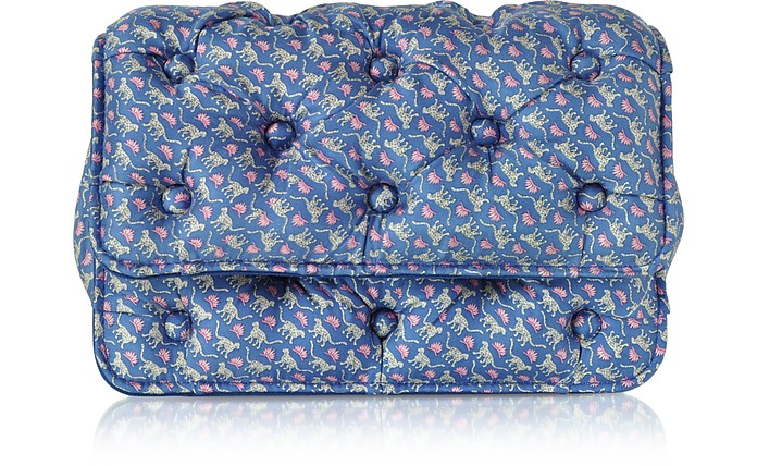 Leopards Printed Blue Satin Silk Carmen Shoulder Strap - Benedetta Bruzziches