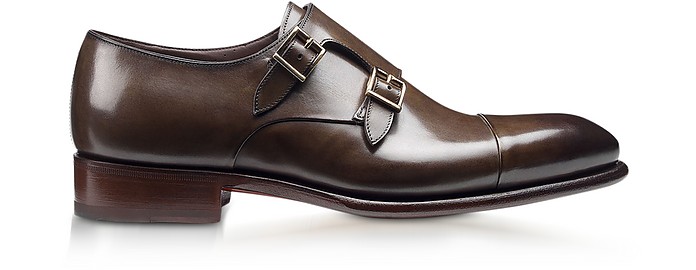 Wilson Dark Brown Leather Monk Strap Shoes - Santoni