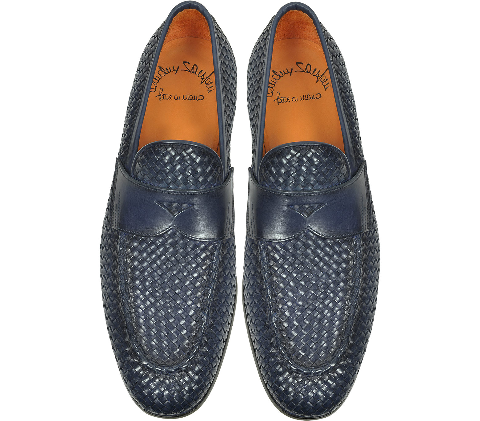 Santoni Blue Woven Leather Loafer Shoes 6 (7 US | 6 UK | 40 EU) at FORZIERI