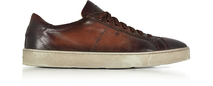 Santoni Brown Distressed Leather Low Top Men's Sneakers 6 (7 US | 6 UK ...