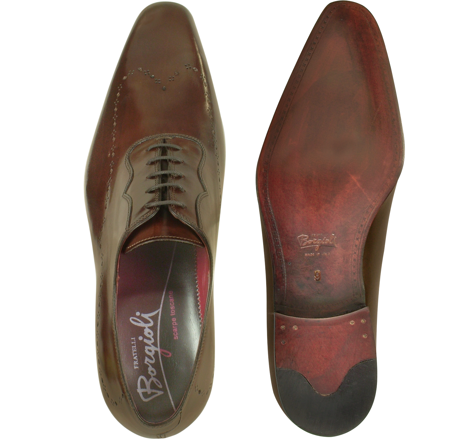 Fratelli Borgioli Handmade Brown Italian Leather Wingtip Dress Shoes 14 ...