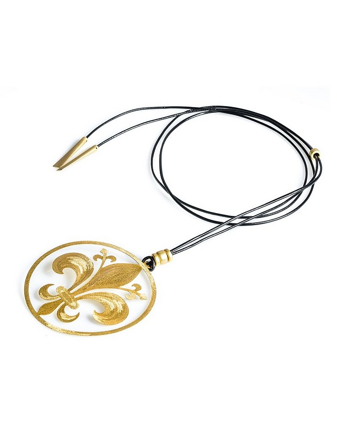 Etched Golden Silver Giglio Long Cord Necklace - Stefano Patriarchi