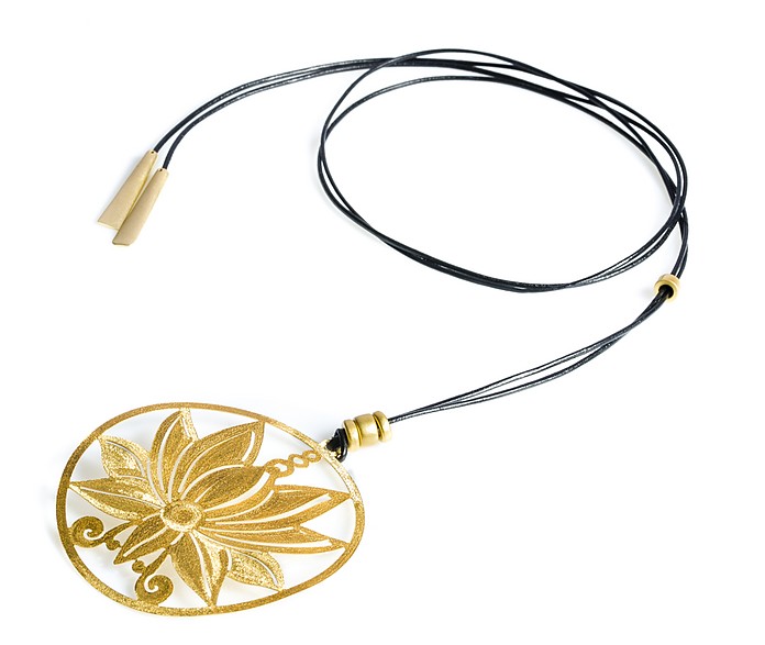 Etched Golden Silver Loto Long Cord Necklace - Stefano Patriarchi