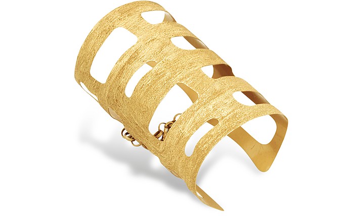 Golden Silver Etched Cut Out Medium Cuff Bracelet - Stefano Patriarchi