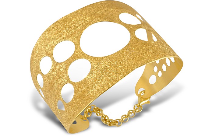 Golden Silver Etched Cut Out Cuff Bracelet - Stefano Patriarchi