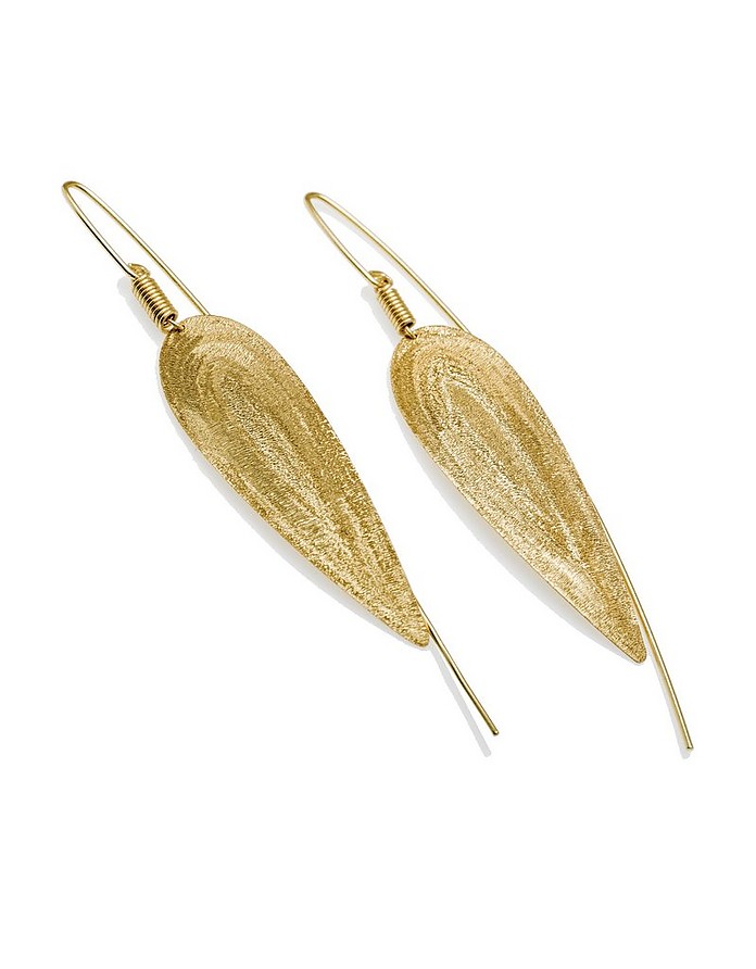 Etched Golden Silver Drop Long Earrings - Stefano Patriarchi ſ