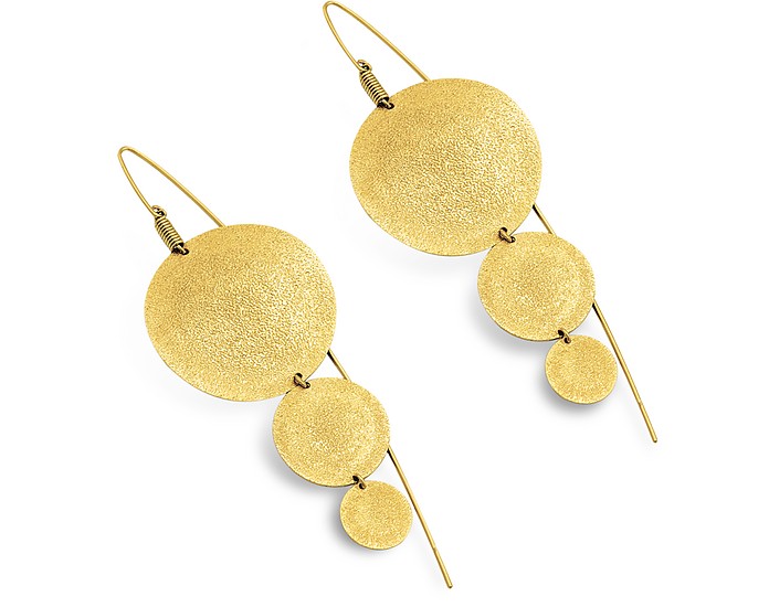 Golden Silver Etched Round Triple Drop Earrings - Stefano Patriarchi
