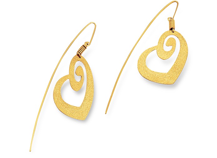 Golden Silver Etched Heart Drop Earrings - Stefano Patriarchi