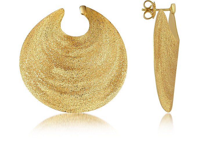 Golden Silver Etched Round Shield Drop Earrings - Stefano Patriarchi