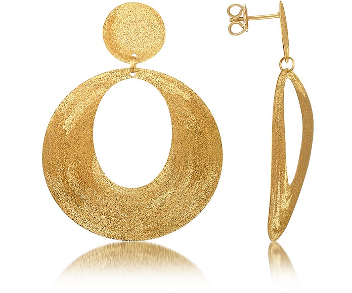 Golden Silver Etched Oval Cut Out Drop Earrings - Stefano Patriarchi