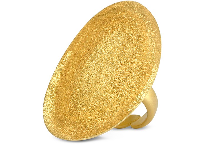 Golden Silver Etched Oval Ring - Stefano Patriarchi