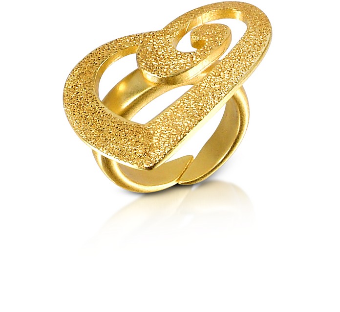 Golden Silver Etched Cut Out Heart Ring - Stefano Patriarchi
