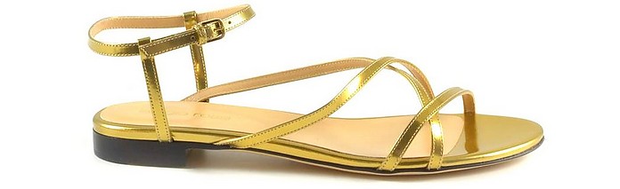 Gold Laminated Leather Flat Sandals - Sergio Rossi
