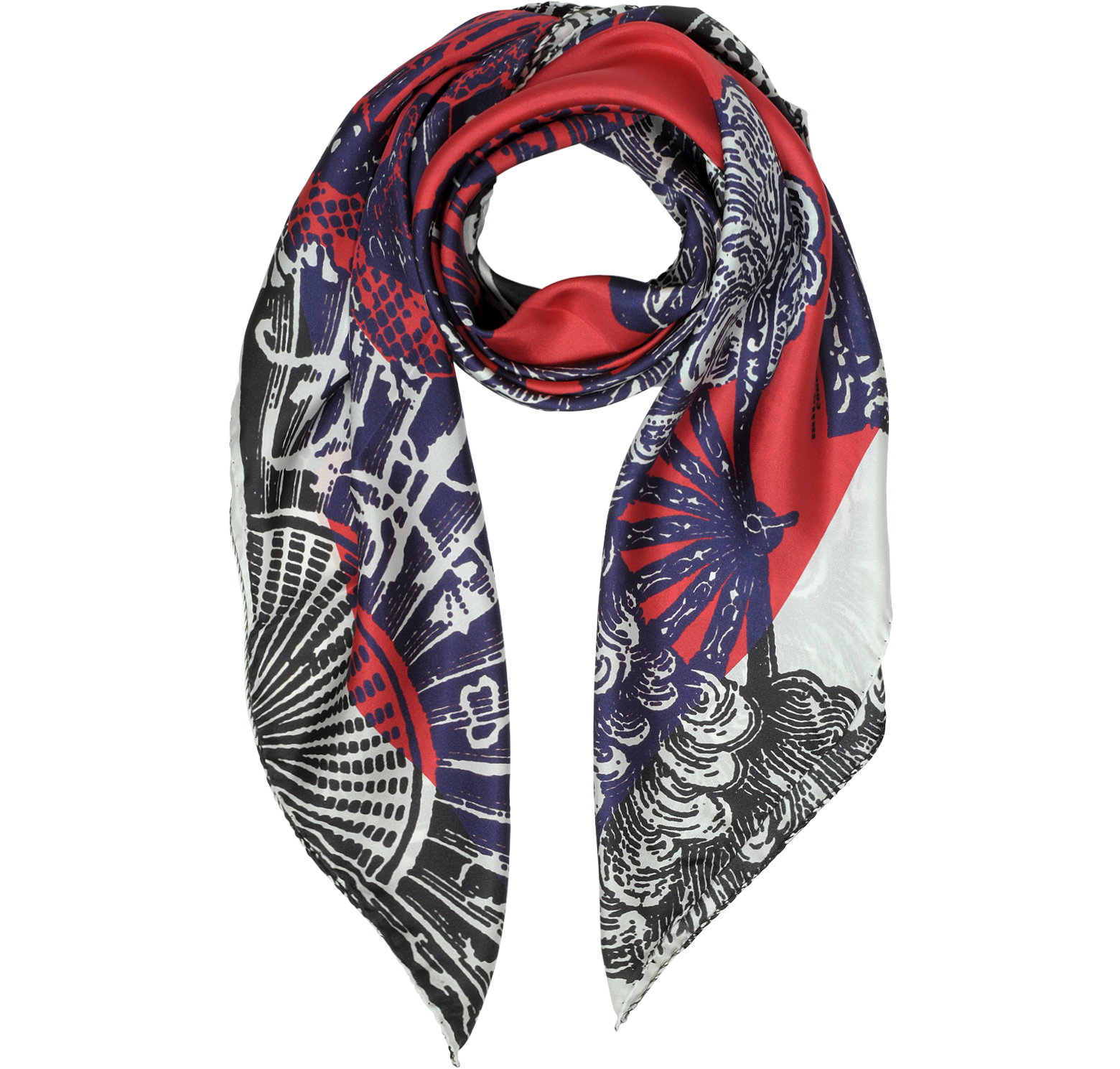 Mila Schon purple/red Hand Fans Print Silk Square Scarf at FORZIERI UK