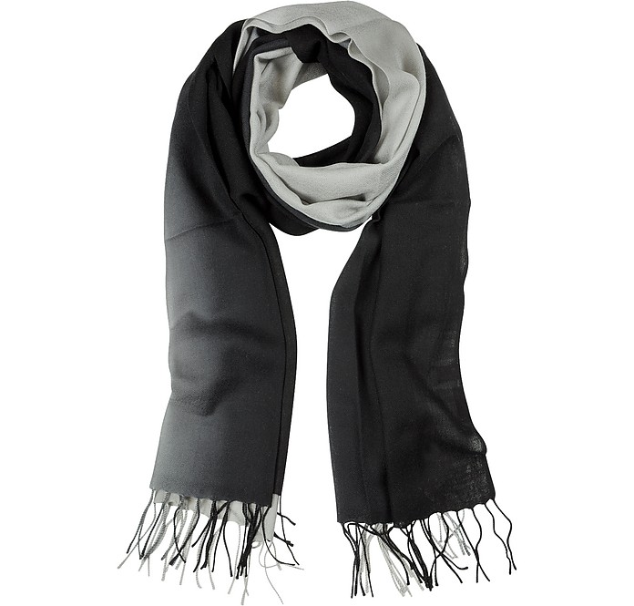 Gradient Black/Gray Wool and Cashmere Stole - Mila Schon