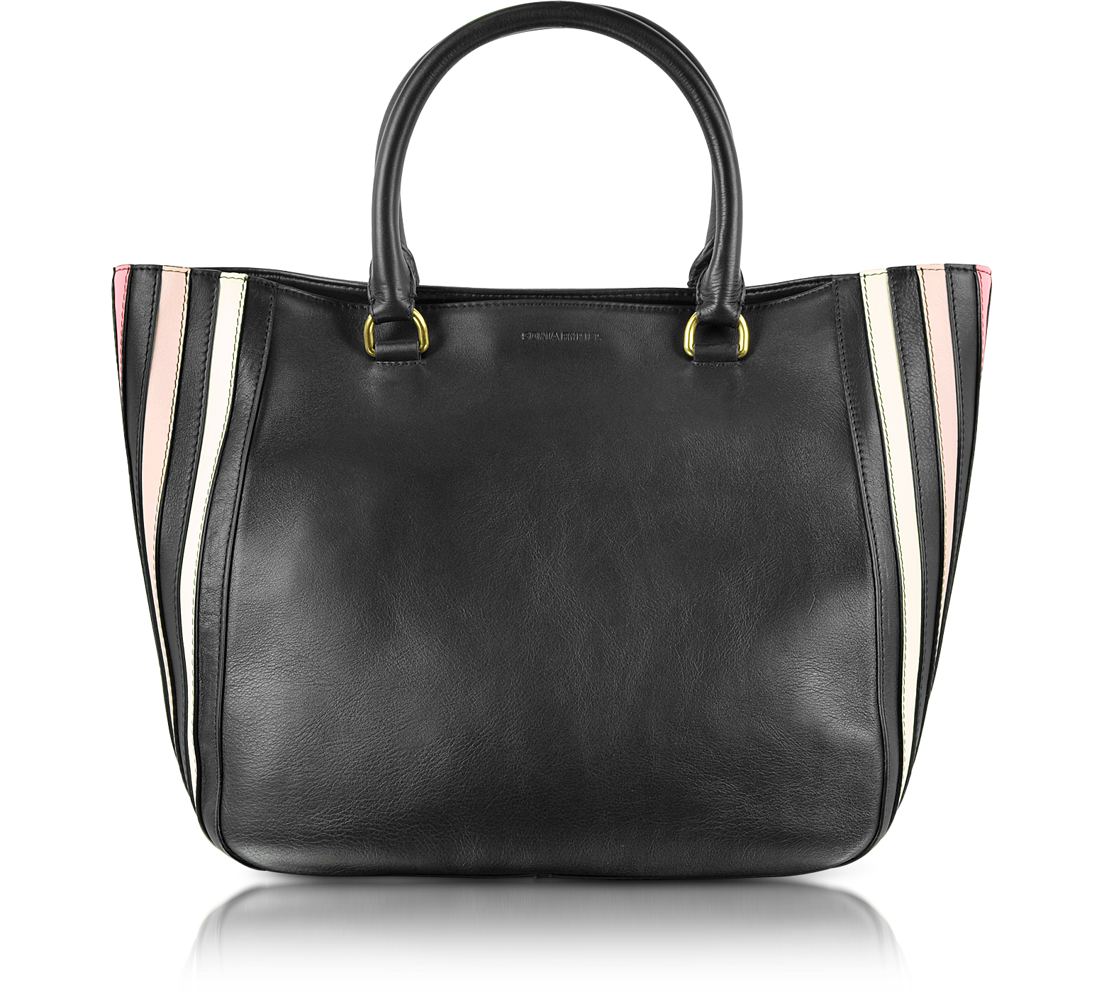 Sonia Rykiel Lucien Black Striped Leather Shopping Bag at FORZIERI
