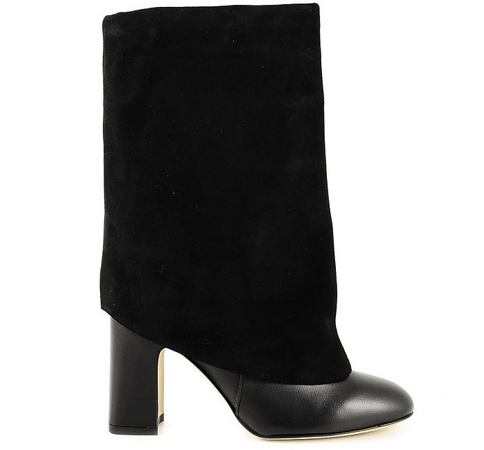 Black Leather and Suede Fold-Over Boots - Stuart Weitzman