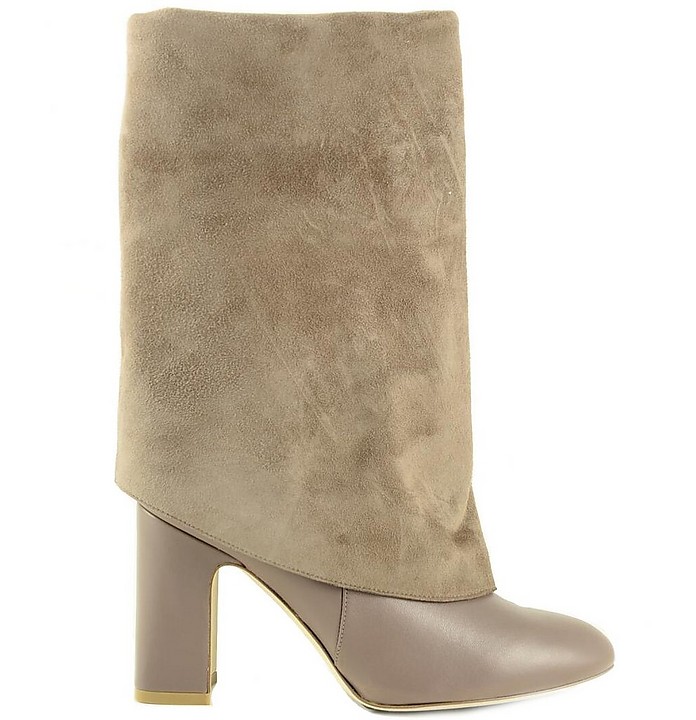 Taupe Leather and Suede Foldover Women's Boots - Stuart Weitzman