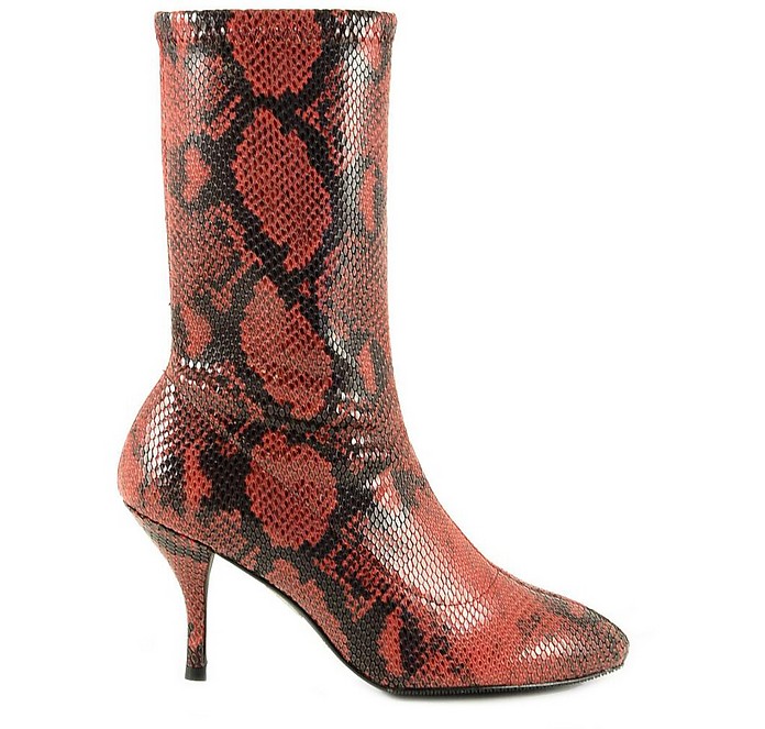 Red Animal Printed Stretch Leather Booties - Stuart Weitzman
