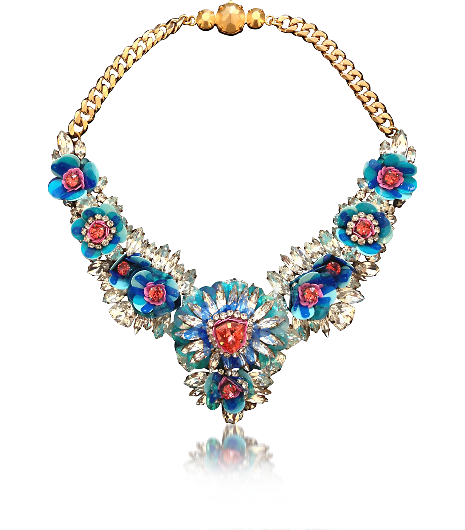 Shourouk Blue Apolonia Flower Necklace w/Crystals and Sequins at FORZIERI
