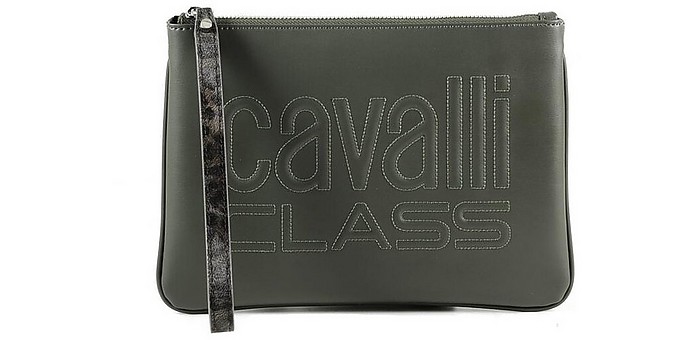 Color Block Green Eco-Leather Clutch w/Shoulder Strap - Class Roberto Cavalli