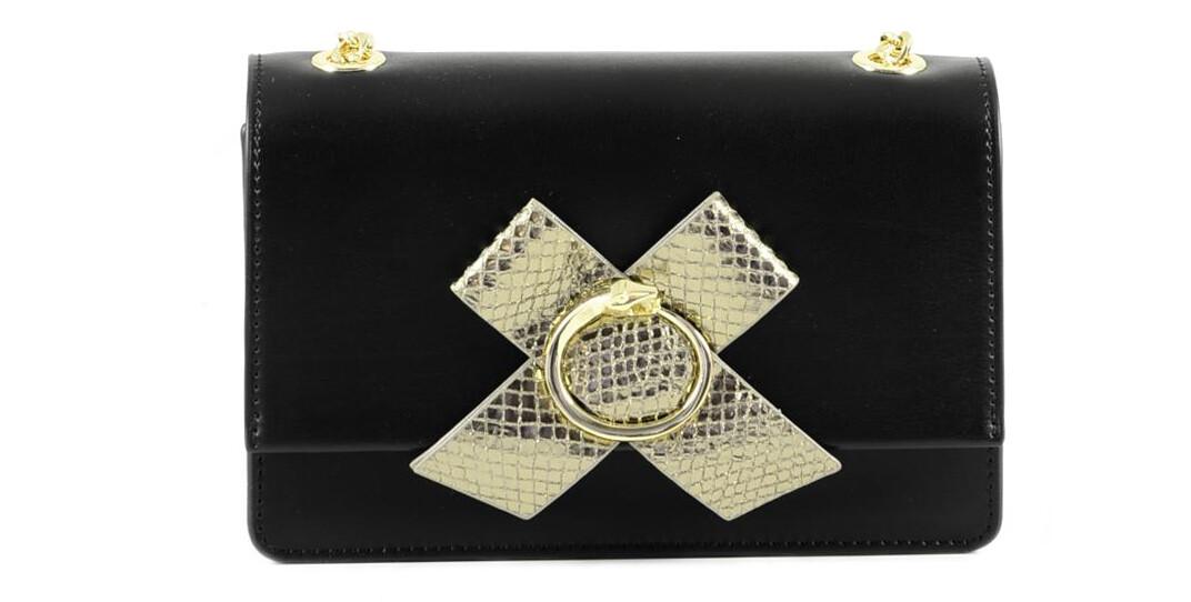 Roberto Cavalli Leather and PVC Bag w/Golden Bow at