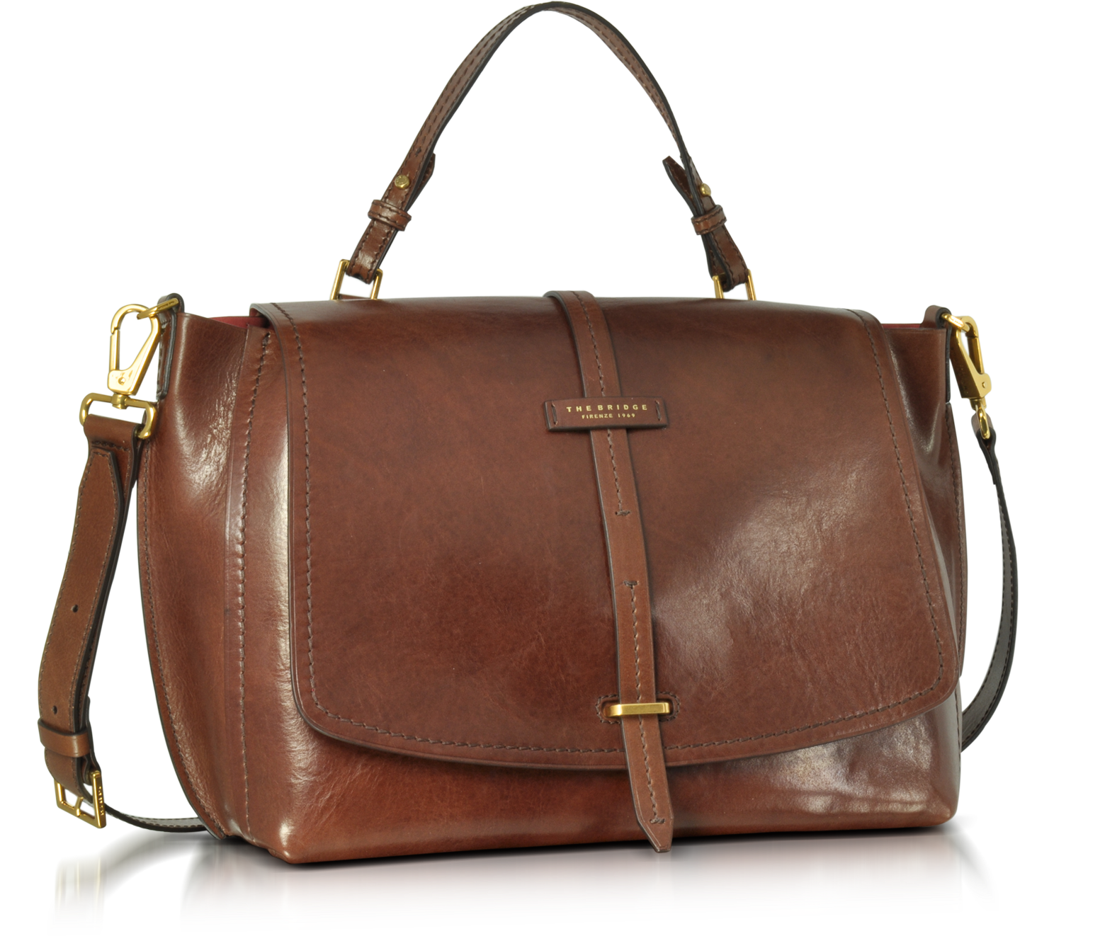 The Bridge Brown Leather Dual Function Oversized Satchel Bag at FORZIERI