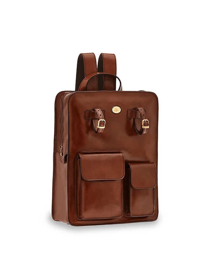 Story Uomo Genuine Leather Squared Backpack w/two Front Pockets - The Bridge