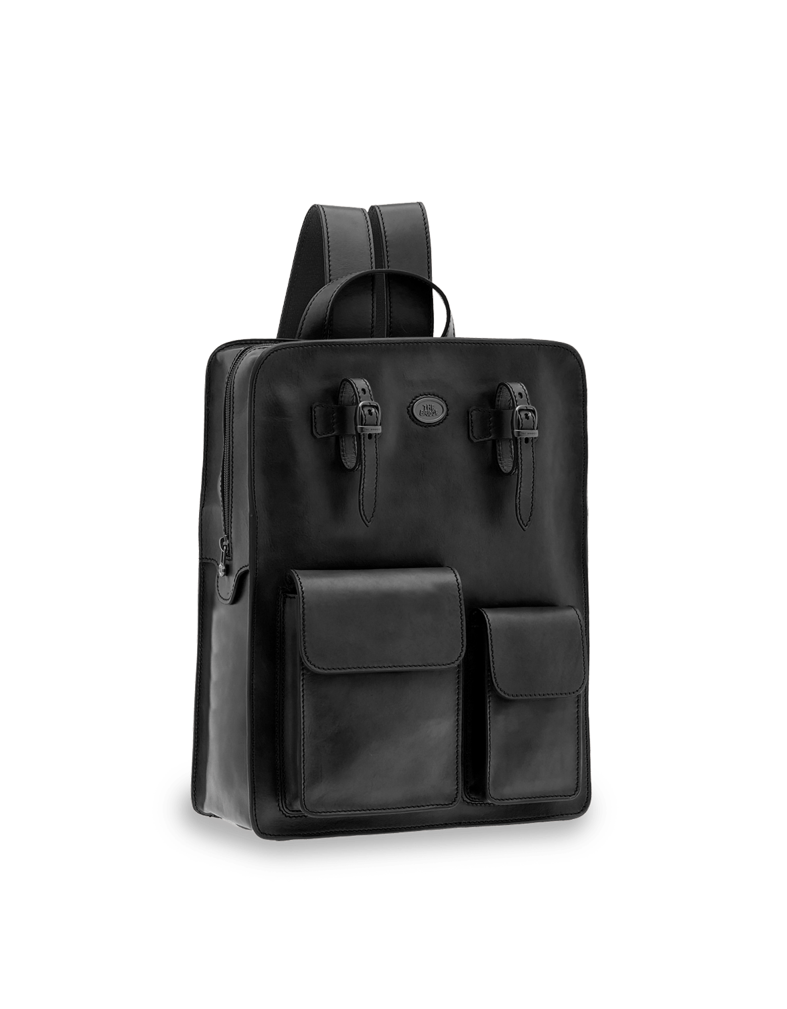 The Bridge Black Story Uomo Genuine Leather Squared Backpack w/two Front  Pockets at FORZIERI