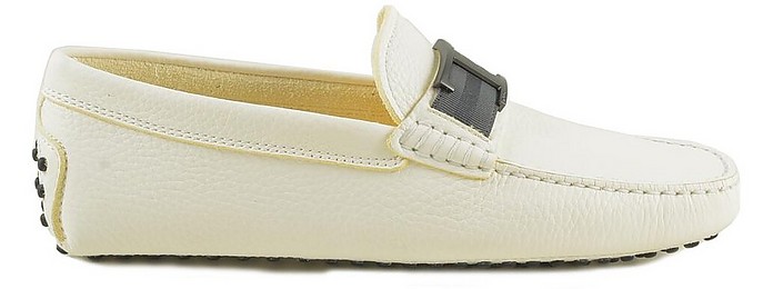 White Leather Men's Driver Loafer Shoes - Tod's