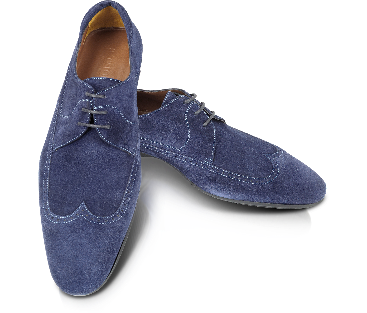 blue suede wingtip shoes