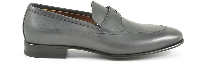 Gray Leather Men's Loafer Shoes - A. Testoni 