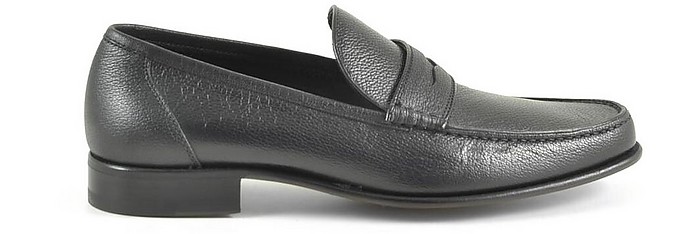 Black Grainy Leather Men's Loafer Shoes - A.Testoni
