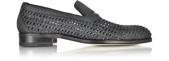 Black Woven Leather Slip-on Shoe - A.Testoni