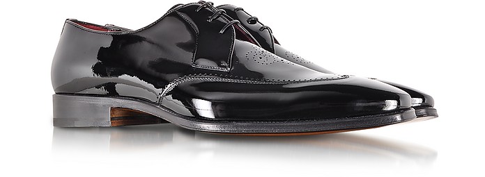 A.Testoni Black Tender Patent Leather Wingtip Derby Shoe 7 (8.5 US | 7 ...